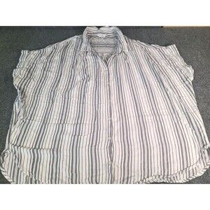 Time And Tru Tunic Button Up Shirt Women's Plus 2XL Short Sleeve Dolman Striped